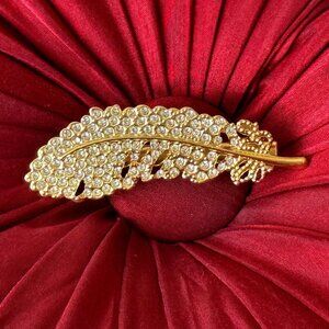 Feather Barrette Rhinestones Gold tone Clip Elegant Women's Accessory Neat Hair